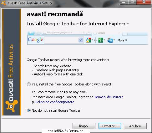 avast download and install pasul 12: selecteaza optiunea no, not install google toolbar pentru Owner