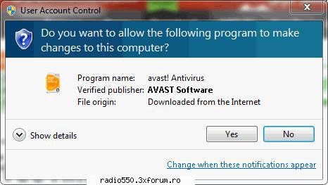 Avast Download and Install - Pasul 7: In fereastra User Account Control - Sugestii