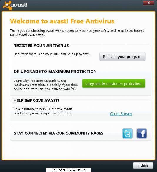 Avast Download and Install - Pasul 18: Urmeaza aparitia ferestrei de Upgrade - Sugestii